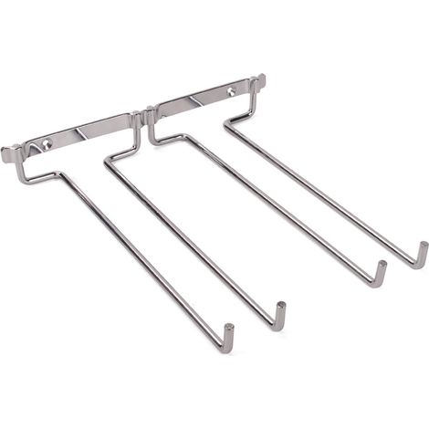 Porte Verres Suspendu, Support Verre à Vin Chromé à Deux Rangées de Support Mural pour Verres à Pied Sous Étagère Rangement pour la Maison et le Bar