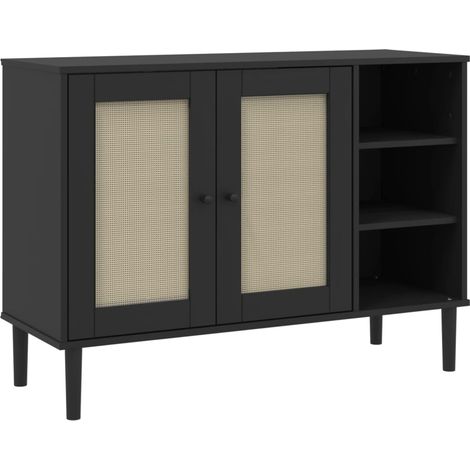 Sideboard SENJA Rattan Look Black 112x40x80cm Solid Wood Pine vidaXL (1/5)
