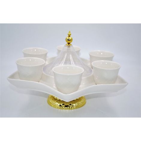 Set 6 Tazzine Tazze caffe' in Porcellana Bianca con Vassoio Girevole Stella (1/2)