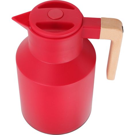 Bouilloire isotherme 1L rouge, cafetière en hêtre européen, poignée en bois, verseuse design (1/5)