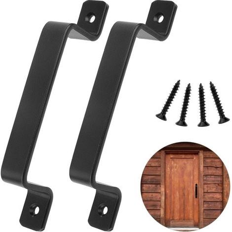 Scheunentorgriff, 2-teiliger Schiebetürgriff, Schiebetürgriff im Scheunentor-Stil, Schwarz, Robuster Scheunentorgriff, Inkl. Schrauben, Für Schränke, Küche, Möbel (1/4)