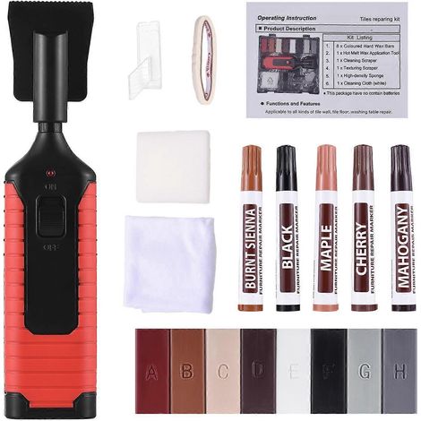 Fliesenboden-Kratzerreparaturset, Fliesenmöbel-Farbe, Wandreparaturset mit Heißstift, 11 Farben, Hartwachs B
