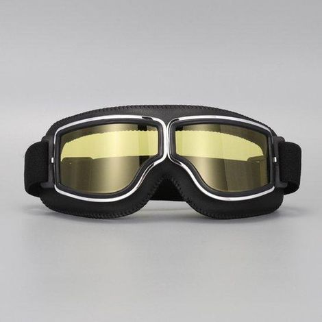 Lunettes de moto, lunettes de sport rétro, anti-condensation, sans tissu, protection UV, pour motocyclistes, cyclistes, coureurs, skieurs (noires avec verres jaunes).