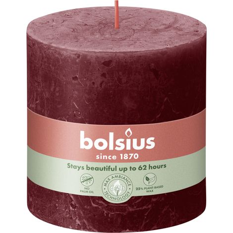 Bolsius Rustik Stumpenkerze samtrot, Höhe 10 cm, Ø 10 cm Stumpen- und Kugelkerzen