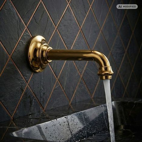 PaulGurkes Wasserauslauf 16cm Retro Gold Wanneneinlass Auslauf Antik Auslass (1/4)