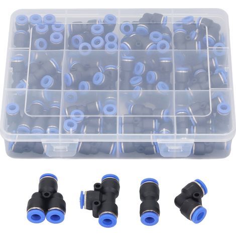 Kit de raccords pneumatiques de 1/4 pouces, 80 pièces, coude séparateur, raccords d'air droits à connexion rapide pour Tube PE souple en Nylon PU (1/5)