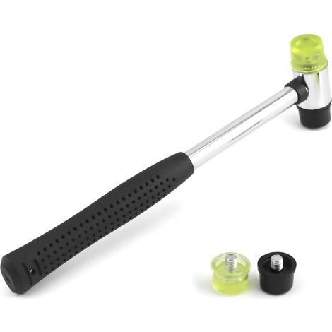 Maillet caoutchouc, 25 mm Nylon Petit Marteau avec 2 têtes de rechange, avec poignée en caoutchouc antidérapante pour bijoux, outils de bricolage, artisanat du cuir (1/5)