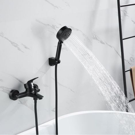 Badarmatur, Duscharmatur, Badewannenarmatur, Badewannenarmatur mit Handbrause, Duschsysteme, Mischbatterie, Badmischbatterie, schwarze Duscharmatur (1/4)