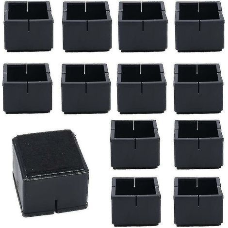 12Pcs Protege Pied de Chaise Carré 42-48mm Protège Jambes Table et Chaise PVC Capuchons Carrés avec Feutre Protege Pied de Chaise Carre Noir pour Jambes de Chaise Jambes de Table Jambes de Sofa