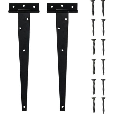 Lot de 2 charnières en T pour charge lourde - Charnières extérieures en T noires - 300 mm - Charnières de porte pliables en forme de T - En métal noir - Pour porte en bois, porte de jardin, fenêtre (1/4)