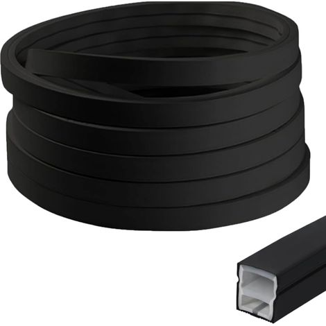 Profilé en silicone LED - 5 m - Flexible - Canal diffuseur - 12 x 12 mm - Pour panneaux acoustiques - Avec embouts et clips de montage - Étanche - Pour lumière néon homogène - Noir (1/5)