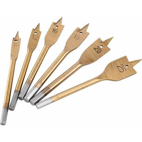 6pcs Mèches Plates Pelle Foret Haute Teneur Pelle Pale Bits Travail du Bois Forage Plat Outils de Perçage 10-25 mm, (1/5)