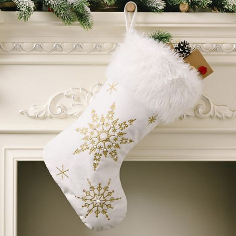 Chaussette de Noël Udones à suspendre, grande décoration, accessoire pour sapin, cheminée, sachet de bonbons, biscuits, flocon de neige, Père Noël, renne, cadeau pour enfants - Or (1/5)
