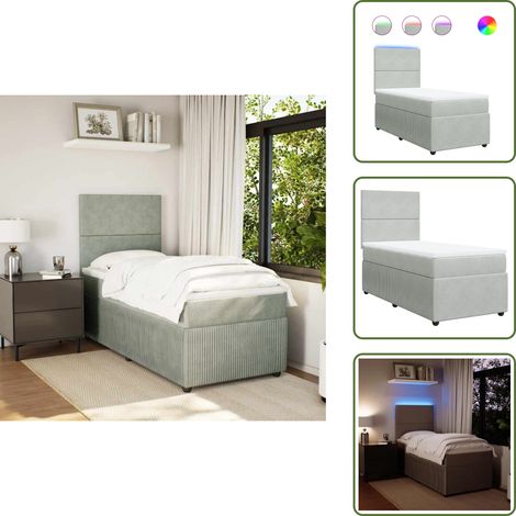 Boxspringbett mit Matratze Hellgrau 80x200 cm Samt - Boxspringbett - Doppelbett - Samtbett - LED Beleuchtung - Höhenverstellbares Kopfteil (1/5)