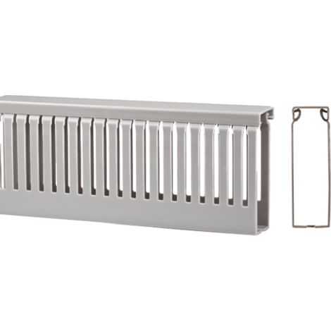 Goulotte à fentes latérales de 25 mm x 30mm x 2m, Ouvert, en PVC Gris ( Prix pour Paquet de 8 ) (1/2)