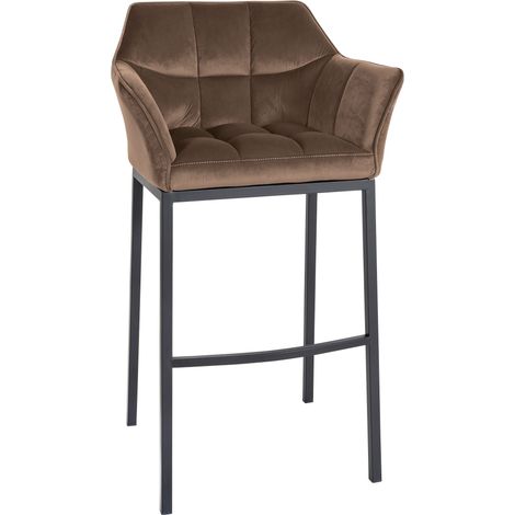 Sgabello da bar x1 con seduta avvolgente e imbottita in velluto marrone e struttura a 4 gambe in metallo nero 100006458