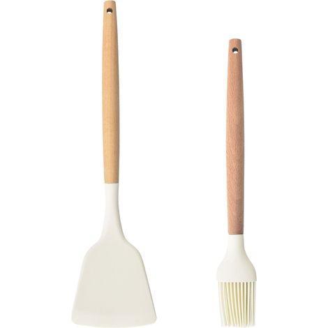 Ustensiles De Cuisine En Silicone - Manche En Bois D'Acacia - Résistant À La Chaleur Pour Poêles Antiadhésives - Ensemble 6 Pièces (1/5)