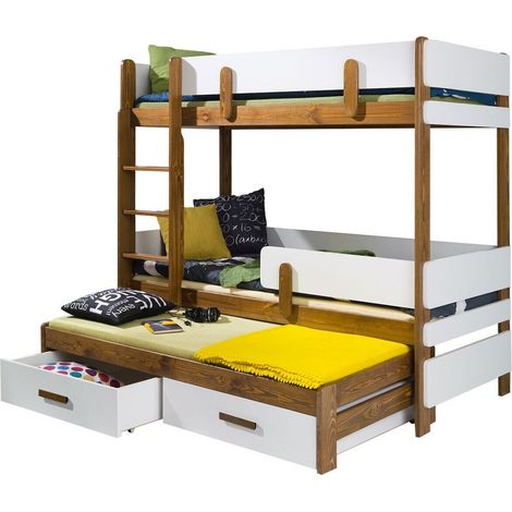 Litera Henderson 145, Blanco + Roble, De dos pisos with a pull-out extra cama, De dos pisos, 80x170, 80x180, Madera, Aglomerado laminado, Somieres, 93x188x171cm (1/4)