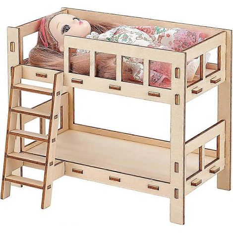 Lit superposé pour poupées jusqu'à 15,5 cm (6,1 pouces) - Lits superposés en bois pour maison de poupée - Accessoires de mobilier - Dimensions : 17 x 9 x 14 cm (6,7 x 3,5 x 5,5 pouces) (1/5)