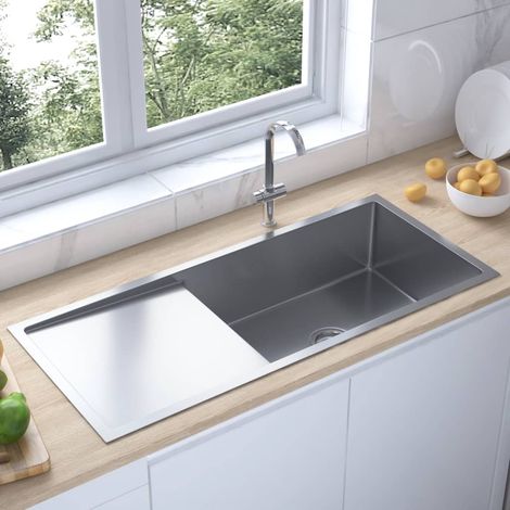 Évier de cuisine,Évier 1 Bac,Vasque pour cuisine fait main Acier inoxydable MEMV526788 (1/5)