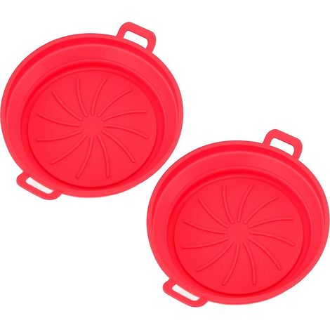 Lot de 2 paniers à friture en silicone antiadhésifs avec poignée, diamètre 19 cm, rouge. (1/5)