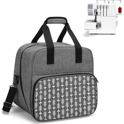 Sac de Rangement pour Surjeteuse, Planche de Bois Amovible Avec Planche Bois Amovible, Rembourrage Épais, Poche Devant avec 3 Pochettes et Poches Translucides pour Surjeteuses