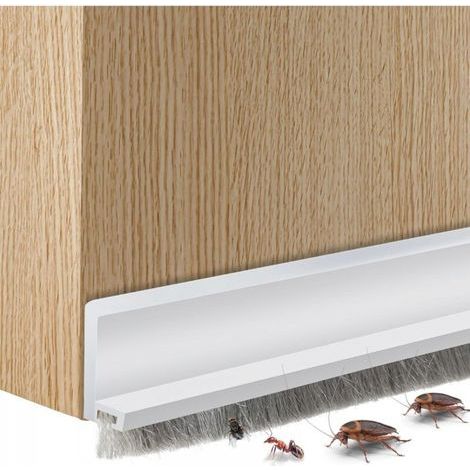 Joint de bas de porte intégré avec brosse, joint de porte autocollant, insonorisant et insectifuge (petit, blanc) (1/5)