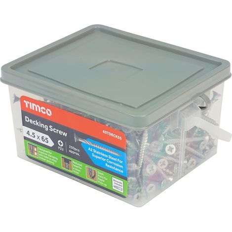 TIMco 4.5 x 65mm Classic Stainless Steel Decking Screws Tub Qty 250 (1/2)
