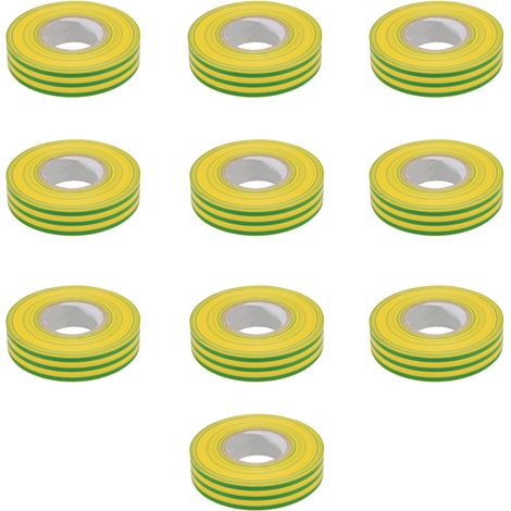 Dapetz ® Electrical Insulation Tape 18mm x 33m – Strong PVC Adhesive Water-Resistant & Flame Retardant Professional & DIY Use Green & Yellow 10 Rolls