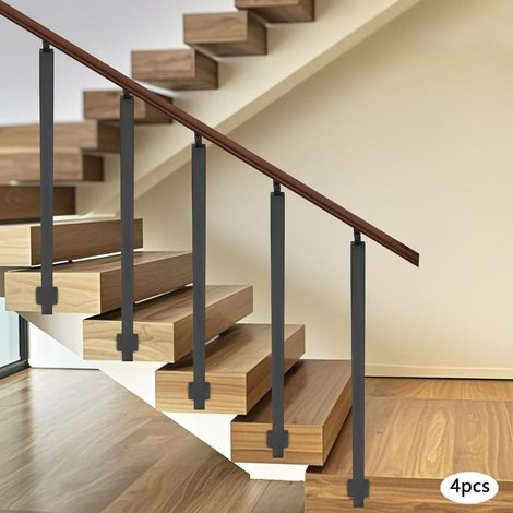 4 Stück Schwarz Geländersäulen, Treppengeländer Innen Geländer treppe-Balusterpfosten aus Stahl zur Seitlichen Montage, Geländerpfosten für Veranda, Terrasse, Hotel (1/5)