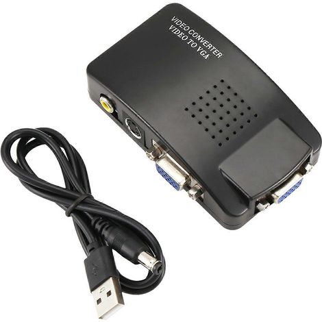 Adaptateur AV vers VGA, convertisseur VGA, commutateur d'entrée AV composite PC (borne S) vers sortie LCD VGA PC (1/5)