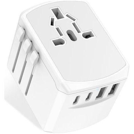 Adaptateur de Voyage Universel avec 2 Ports USB-C et 2 Ports USB, Chargeur International Tout-en-Un pour Royaume-Uni, UE, États-Unis (1/4)