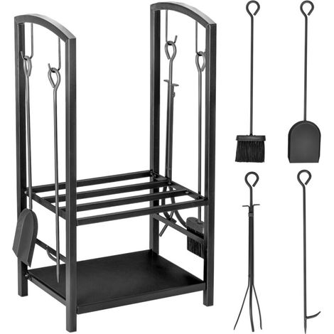 Range-bûches, rangement pour bûches, 2 niveaux, accessoires de cheminée, jusqu'à 100 kg, acier, noir, 40 x 30 x 74,5 cm (1/5)
