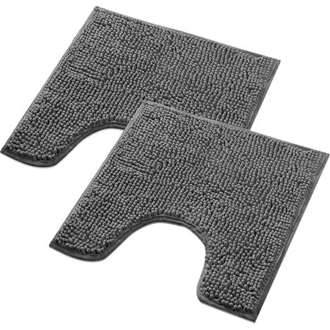 Lot de 2 tapis de bain - Gris - 50 x 50 cm - Avec découpe WC - Antidérapant et lavable - Tapis de salle de bain, tapis de WC
