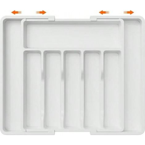 Range Couverts, Plateau d'Ustensiles Extensible pour Tiroir, Organisateur de Tiroir Réglable pour la Cuisine, Rangement Compact en Plastique pour contenir des Cuillères, Fourchettes, Blanc (1/5)
