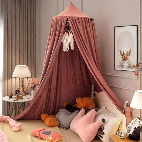 Children's Bed Canopy, Baby Mosquito Net Reading Room for Bedroom Decoration, Princess Bed Canopy (Raspberry Red) (1/5)