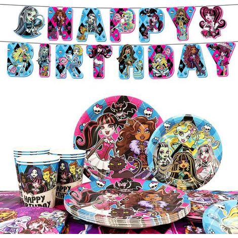 Kit di Decorazione Compleanno Monster High Set di Piatti per Feste Monster High