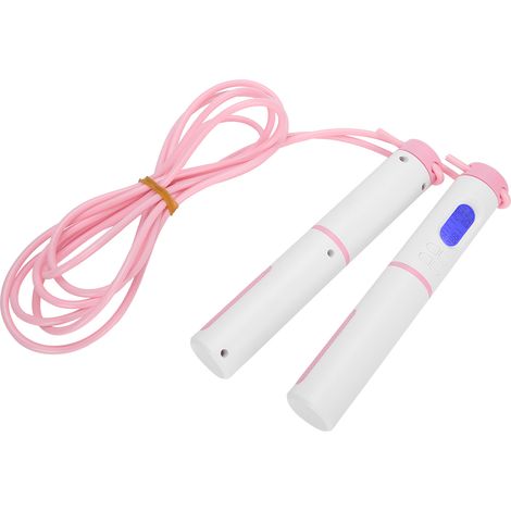 Corde à sauter d'exercice avec comptage intelligent et chronométrage, sans fil, équipement de fitness (poignées roses et blanches, câble en acier, 2 balles) (1/5)