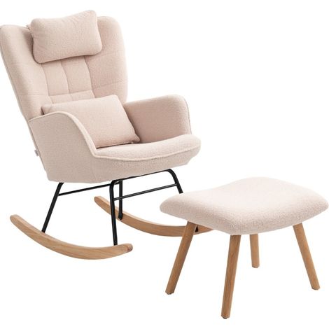 Poltrona a dondolo con poggiapiedi, morbido rivestimento in pile, beige HAVRYA (1/5)