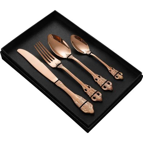 Service de table en acier inoxydable (or rose, 4 pièces), style européen haut de gamme, articles de cuisine (1/2)