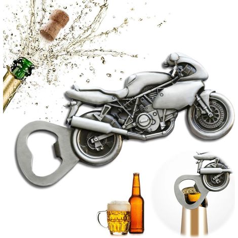 Décapsuleur moto argent foncé : cadeau unique pour homme, idéal pour la fête des pères, Noël ou anniversaire. (1/5)