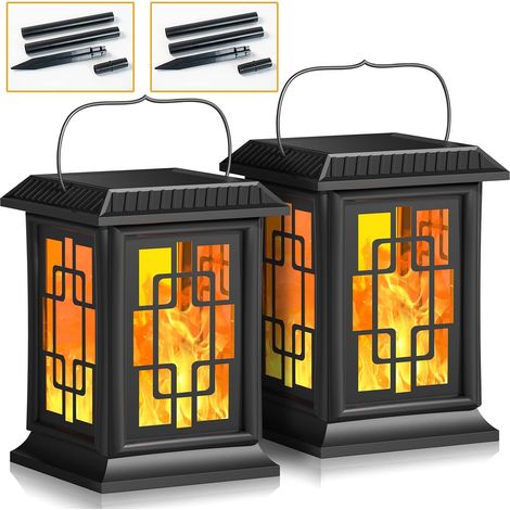 Lanterna solare da esterno - Grande luce LED, due modalità di funzionamento - Effetto fiamma lampeggiante - Luce calda, grado di protezione IP65 - Decorazione solare per esterni (1/5)