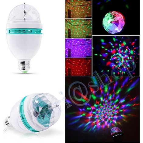 Lampadina 3 Led Sfera Rgb Multicolore . Faro Lampada Rotante Automatica 3w E27