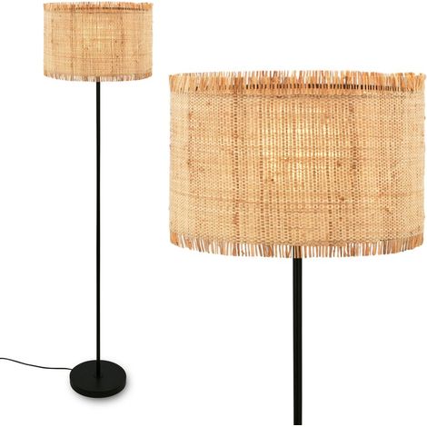 Briloner Borra Stehlampe, Strohschirm, Ein/Aus Fußtaster, Boho-Stil, E27 Fassung, Natur, Ø40 x 161 cm