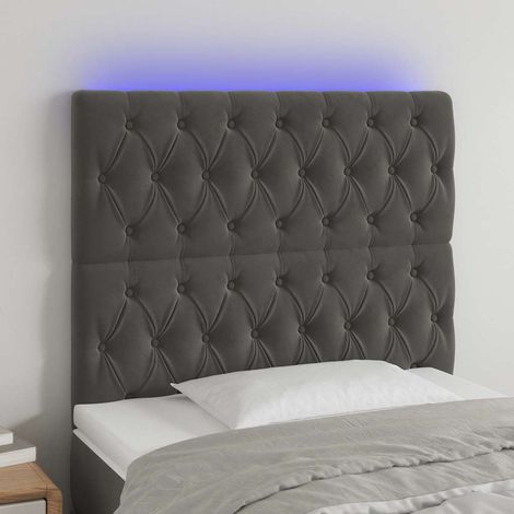 Tête de lit LED gris foncé en velours réglable 90 x 7 x 118/128 cm - PANGIVO (1/5)