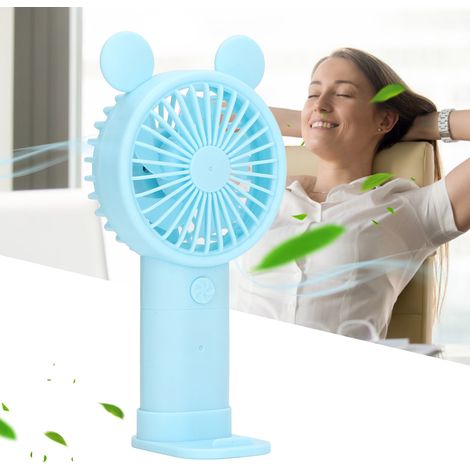 Mini ventilador USB portátil con batería de 1200 mAh – Dos motores, recargable, azul, 128 g, para mesa/escritorio (1/5)