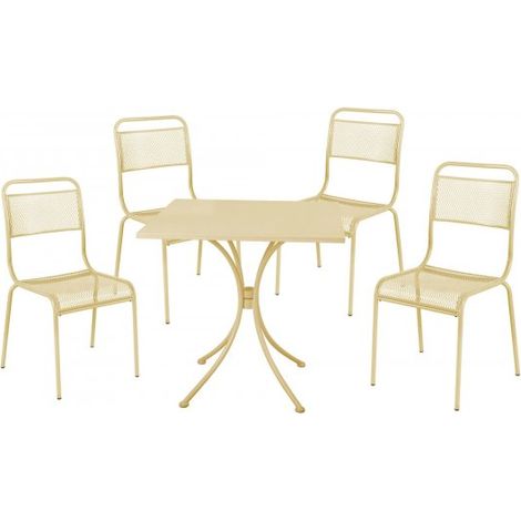 Set tavolo quadro 70cm con 4 sedie impilabili da esterno in metallo crema, Fredi Recam