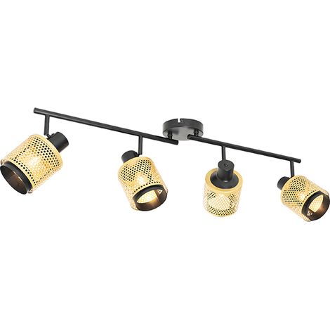 QAZQA Foco industrial negro con dorado 4 luces - Kayden