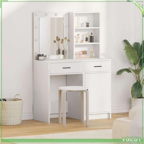 Ensemble de coiffeuse - 3334272 - Miroir LED tactile - 1 tiroir + 3 étagères - Bois d'ingénierie blanc (1/5)