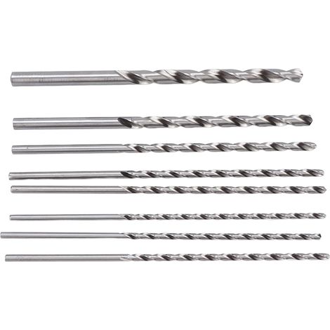 Lot de 8 forets kit d'outils rotatifs HSS pour le traitement des trous, le métal et le bois, hélicoïdaux 4 mm à 10 mm, extra long 200 mm (1/5)